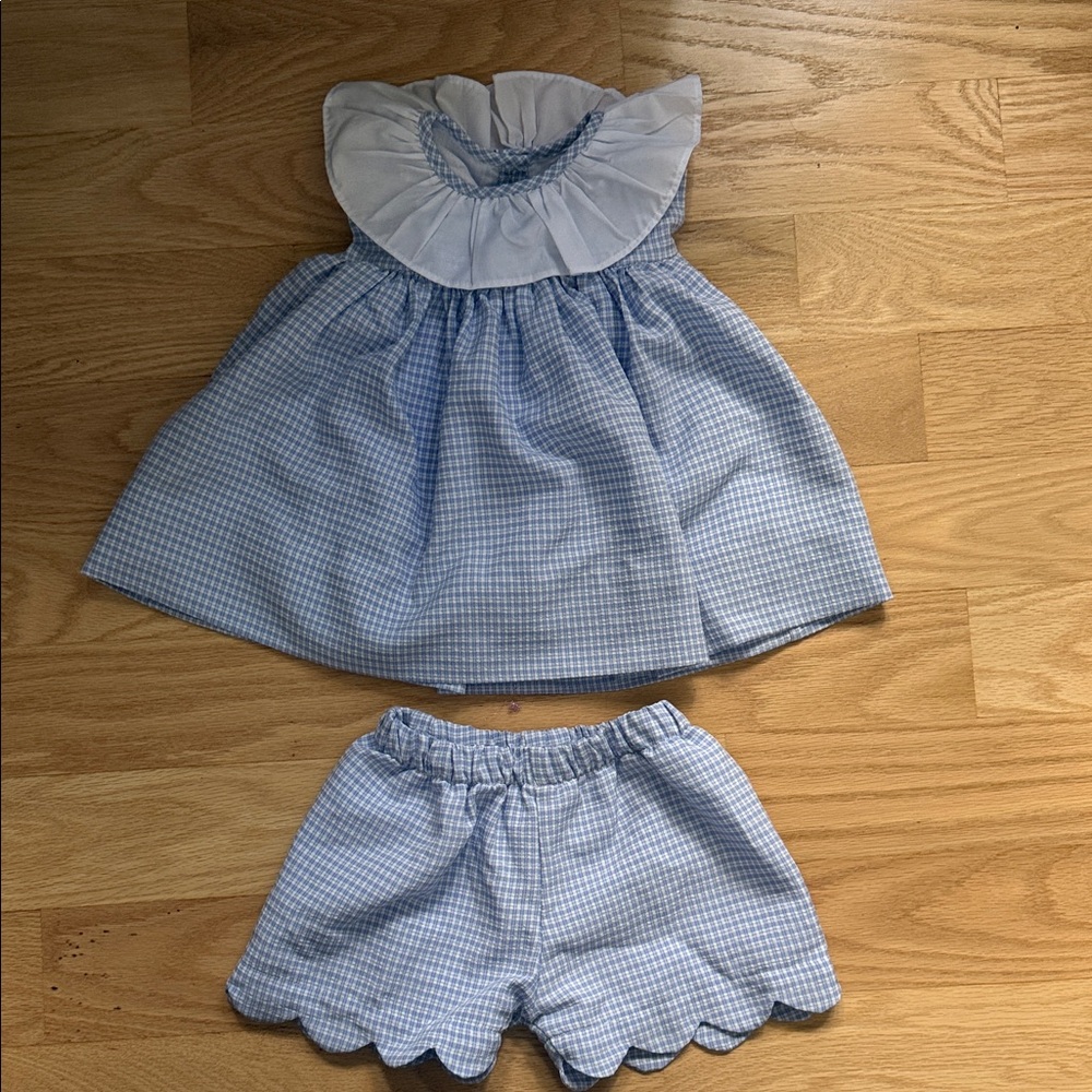 Adorable Blue Checkered Kids Set with Shorts